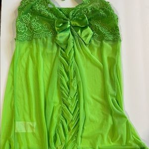 Contrast lace mesh green babydoll